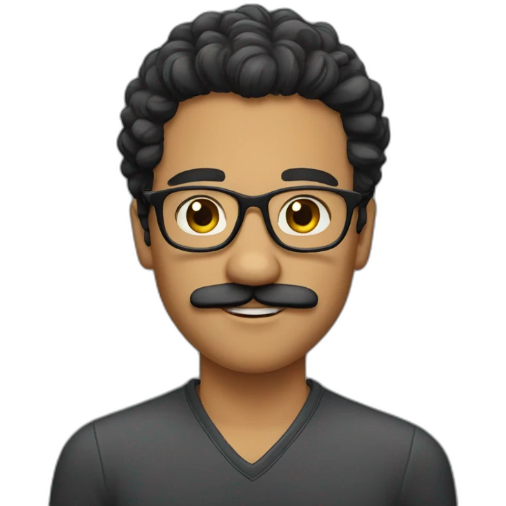 A guy with black hair, moustache, curly hair, and eyeglasses emoji