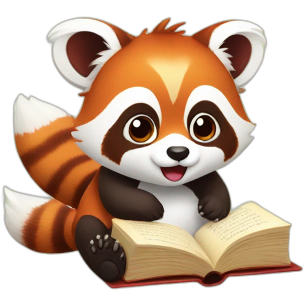 A cute red panda reading a book emoji