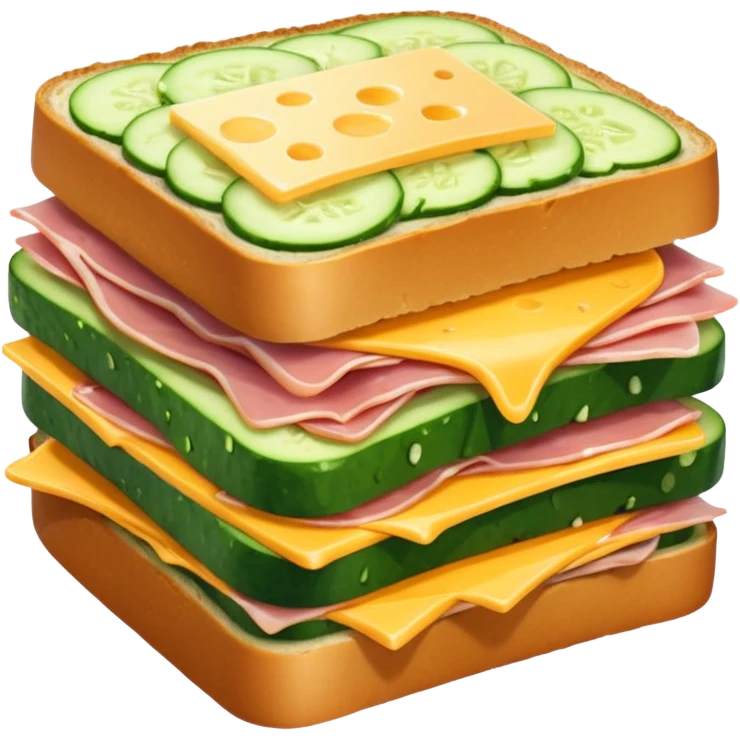cucumber sandwich without excessive cucumber. with meat in them. bread slightly toasted. and melted cheese. make the cucumber dominant emoji