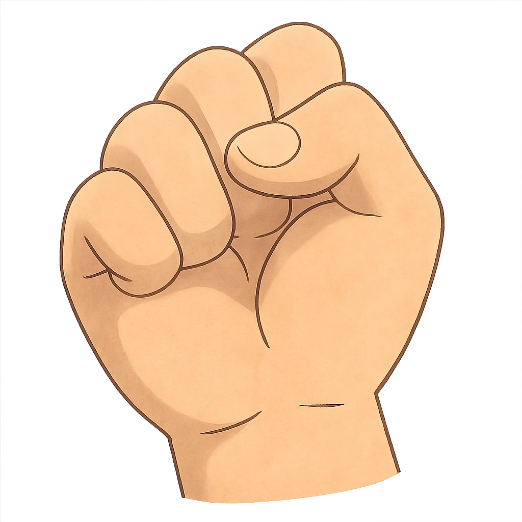 ghibli style hand facing forward in a fist, thumb between index and middle fingers emoji