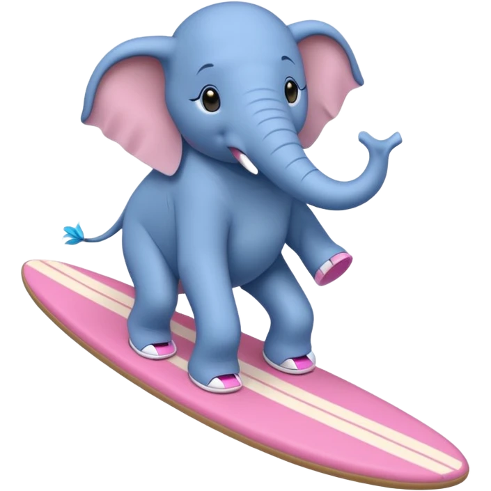 A blue elephant riding a pink surfboard wearing Nike sneakers emoji