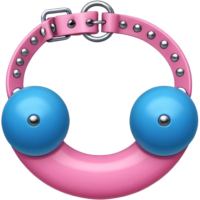 Blue ball for the gag on a ball gag with a white attachment collar with pink  studs on the collar  emoji