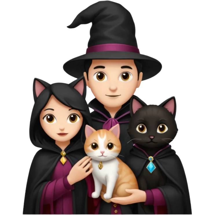 magician couple and their pet cat emoji