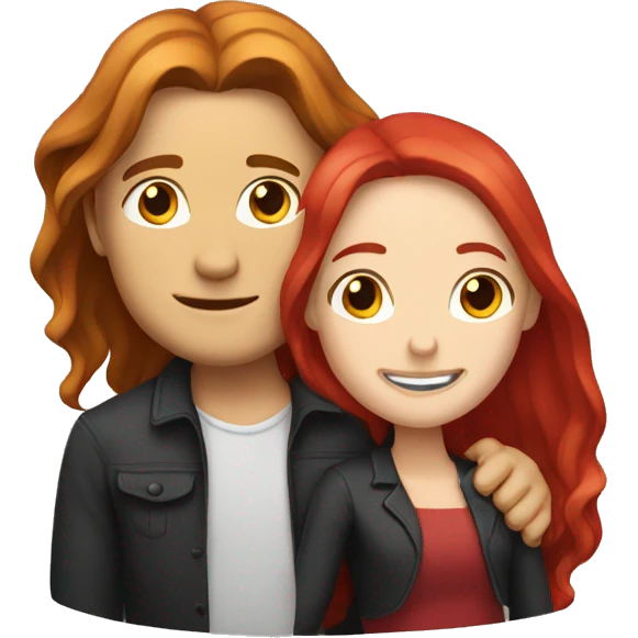 White Man with long hair hugging a white red hair woman emoji