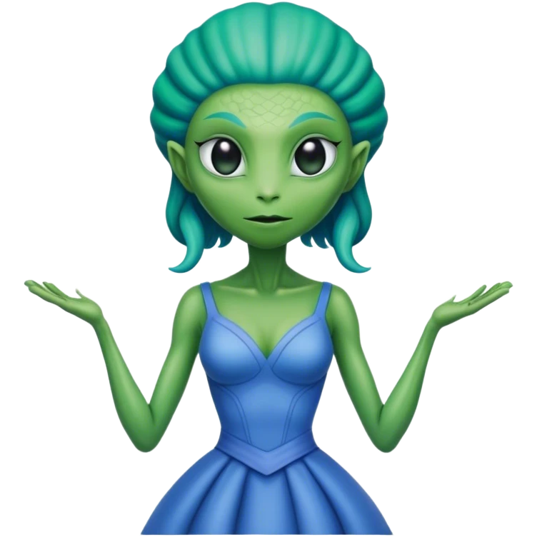 green alien reptilian woman in blue dress emoji