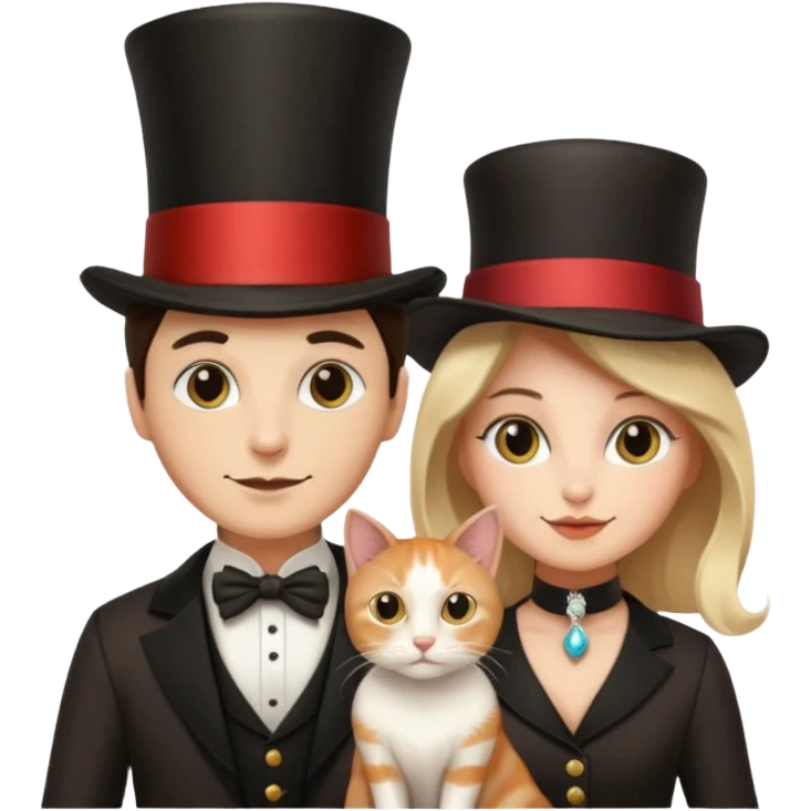 magician couple and their pet cat emoji
