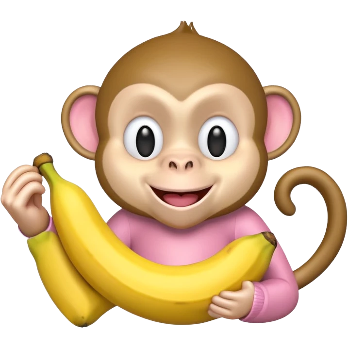 A light pink emoji monkey holding a banana emoji