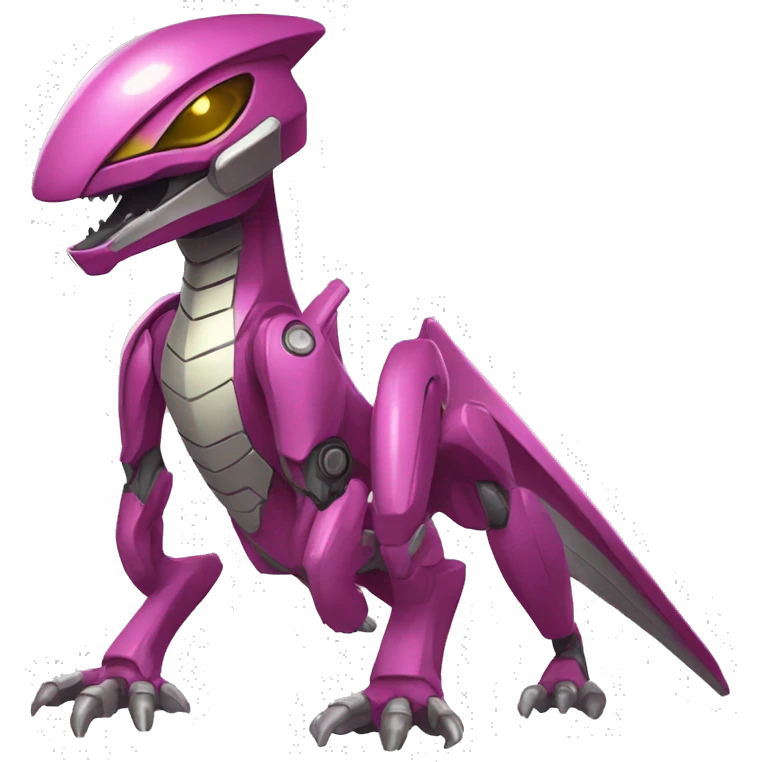 a Genesect-Raptor-Fakémon—hybrid with a futuristic visor-helmet full body emoji