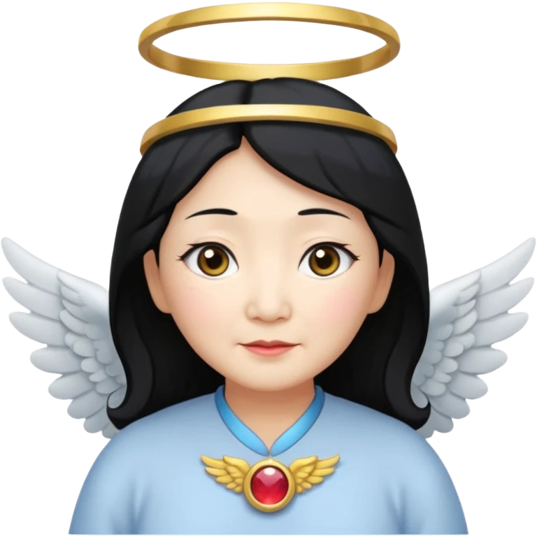 Angel Old Lady with wings black hair asian  smaller eyes w hLo emoji