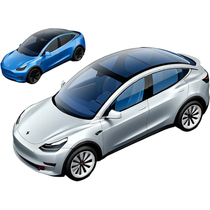 Tesla Model Y parking between two cars, seen from above. A blue line shows the planned trajectory emoji