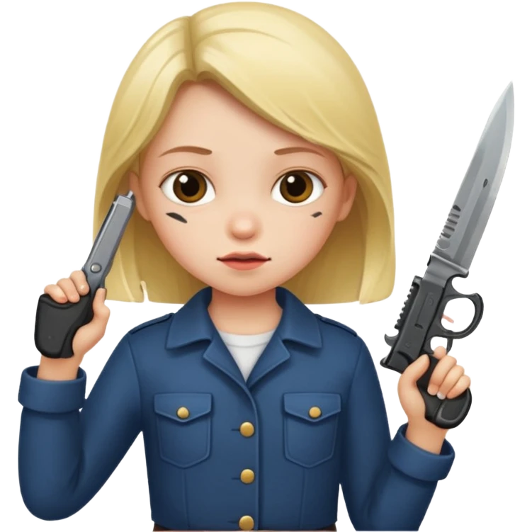 A little girl holding a knife and gun emoji