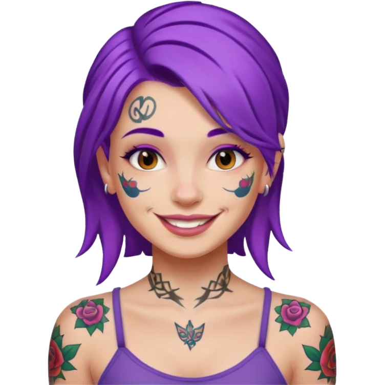 women with tatoos and hightlight that tatoos with purple hair emoji