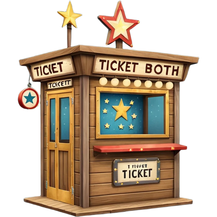 A ticket booth with retro lights and star-shaped sign. emoji