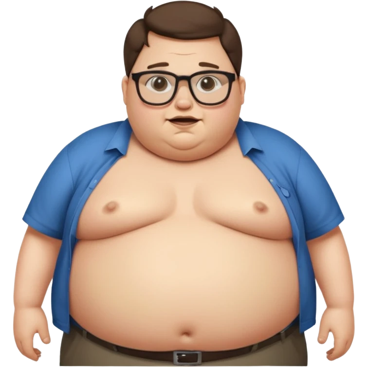 Hombre nerd obeso mórbido con la barriga abriendo la camisa emoji