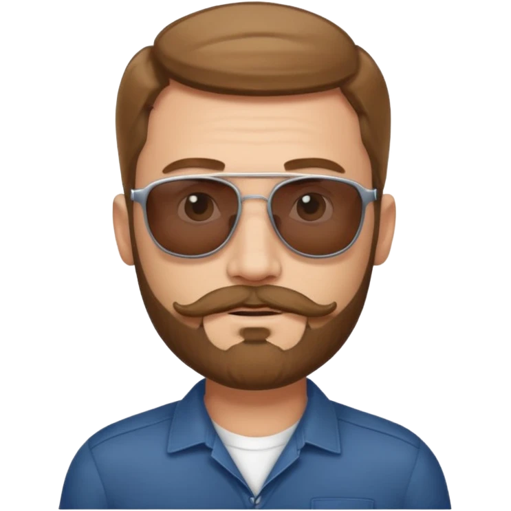 Man in his forty’s, with light moustache and a light beard, brown hair with young haircut, and sunglasses  emoji