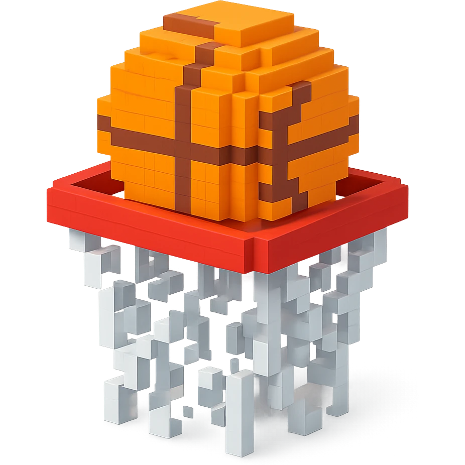 Voxel-style basketball in a net, variation 8 emoji