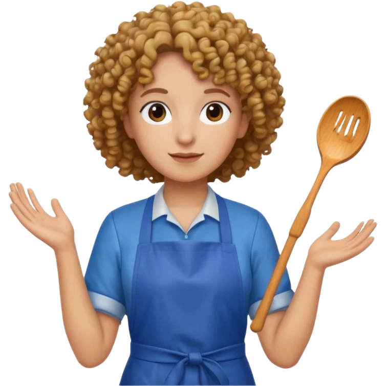 person with curly hair in blue apron emoji