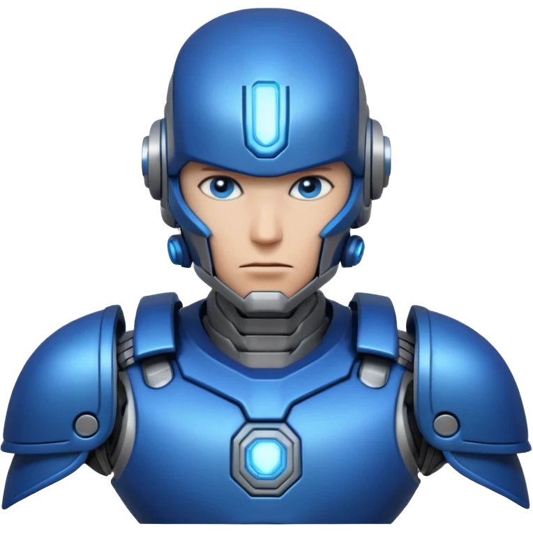mechanical armored man portrait, head and shoulders only, futuristic metal armor, glowing energy lines, robotic shoulder plates, intense expression, sci-fi warrior vibe, 3D cartoon style, mobile game icon style, clean background, no text, no watermark
  emoji