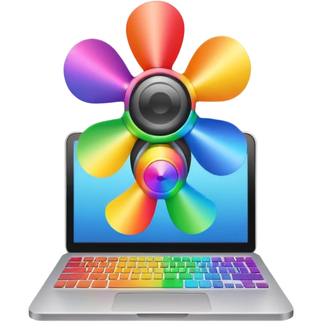 Computer wearing rainbow propeller hat emoji