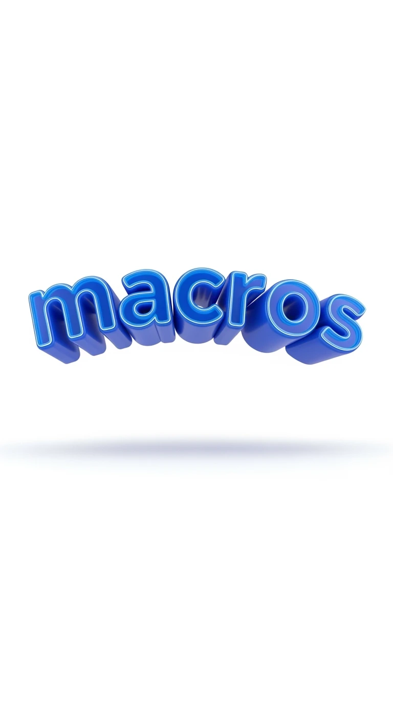 le parole "macros" fluttuano in aria, sfondo bianco emoji