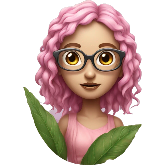 ,masterpiece, best quality, ultra-detailed, illustration, beautiful detailed, depth of field, woman,four eyed, pink, humanoid, faerie, nymph, planty emoji