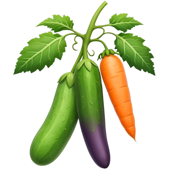 cucumber, eggplant, big carrot, on a branch emoji