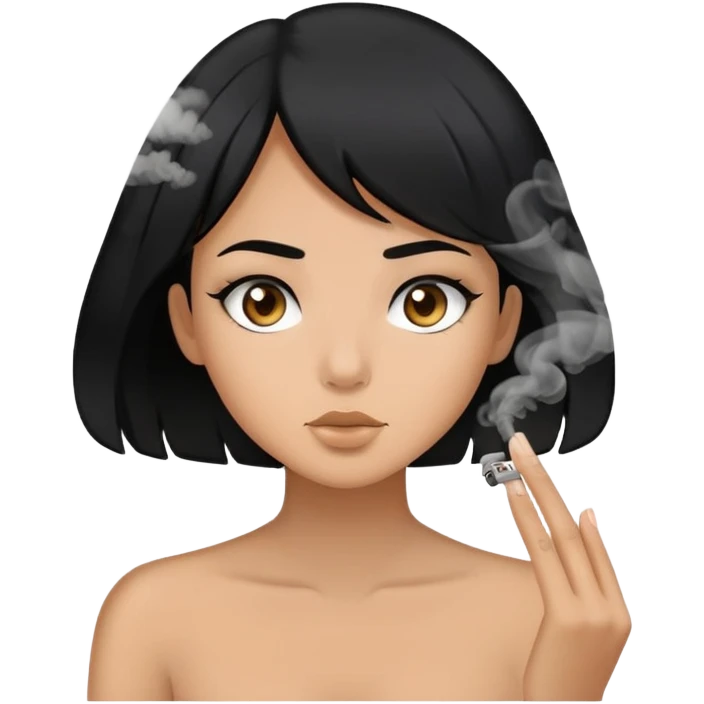 smoke coming out of black haired girls mouth  emoji