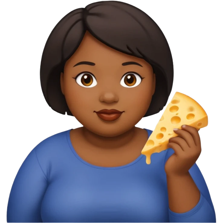 Fat black woman with short hair eating cheese emoji
