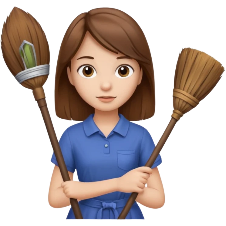 girl with brown hair holding a broom emoji