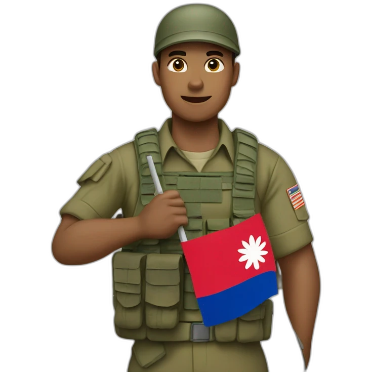 a soldier holding a cambodgian 🇰🇭 flag emoji
