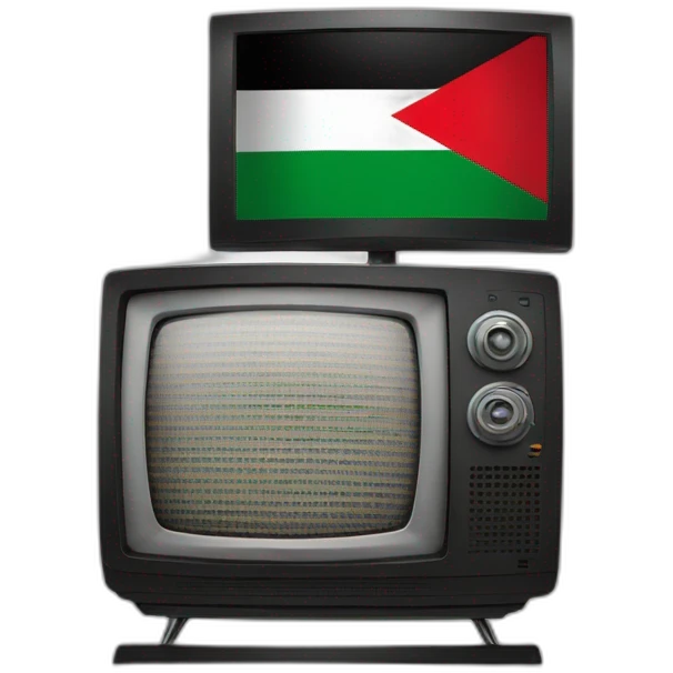 A TV is on the TV a picture with the flag of Palestine emoji