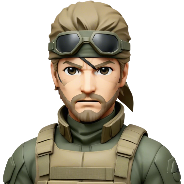 Cinematic Realistic Metal Gear Solid Snake Soldier Portrait, head tilted dramatically with an exaggeratedly amused expression, blending stealthy seriousness with a touch of unexpected humor. His rugged features, set against intricately detailed tactical gear in muted earth tones, are rendered with lifelike texture and dynamic lighting, high shine, dramatic yet whimsical, capturing the essence of a soldier whose epic covert skills are matched by a playful, irreverent spark. emoji