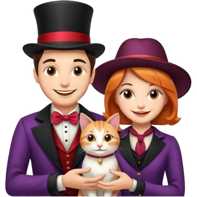 magician couple and their pet cat emoji