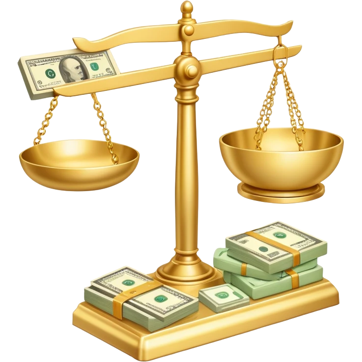 gold scale with dollars on one side and beauty products on the other emoji