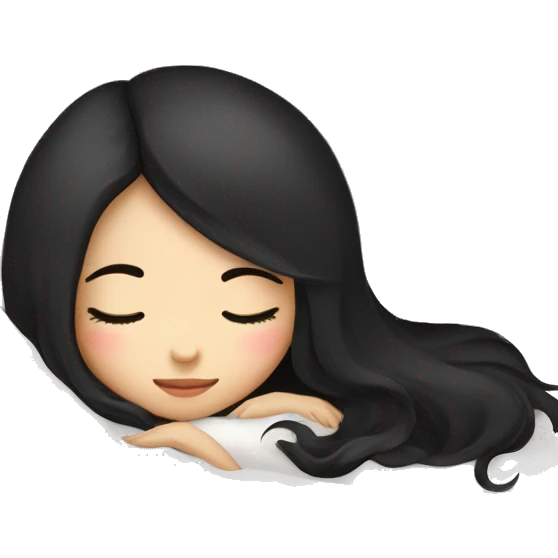 asian cute girl with long beauty black hair sleeping with white blanket and pillow emoji
