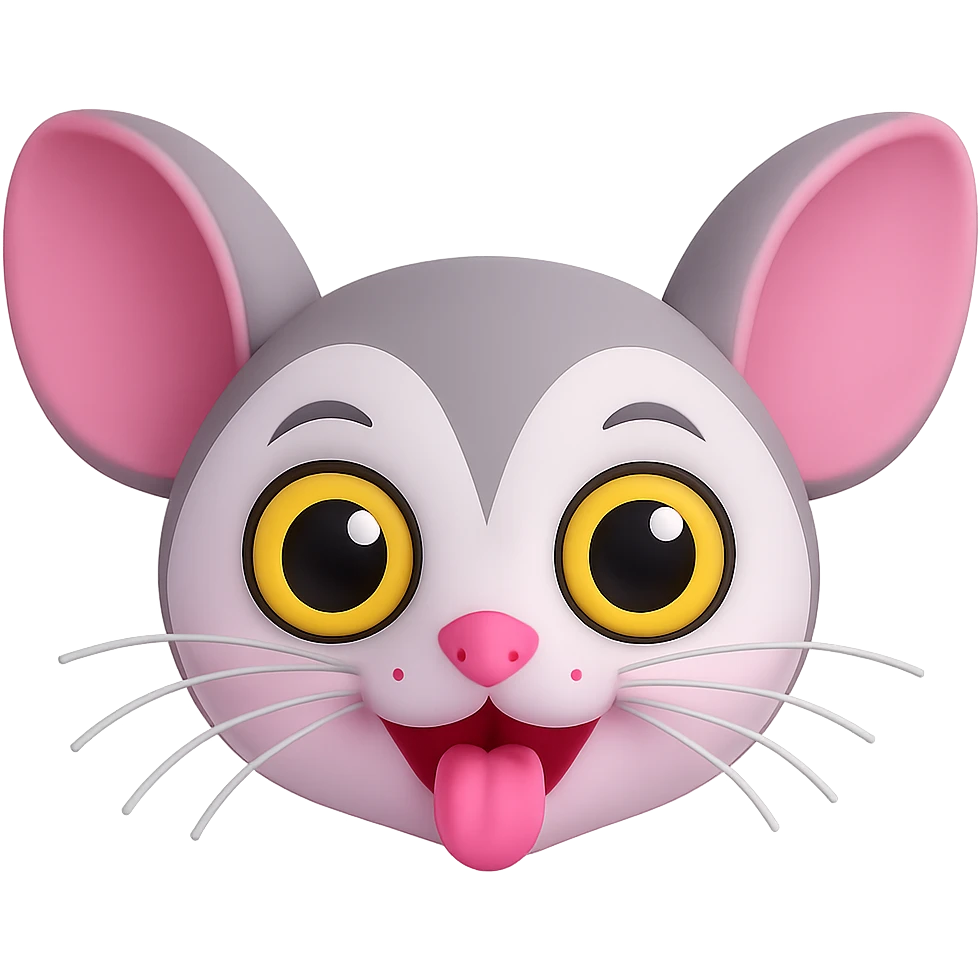 Edit the image to keep only the sugar glider's head with its tongue out, removing the body, tail, and paws. The style should resemble the 3D emoji style with a transparent background. emoji