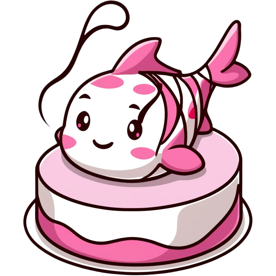 cute fish cake with pink swirl, white base with pink spiral pattern, narutomaki, kawaii Japanese food emoji
