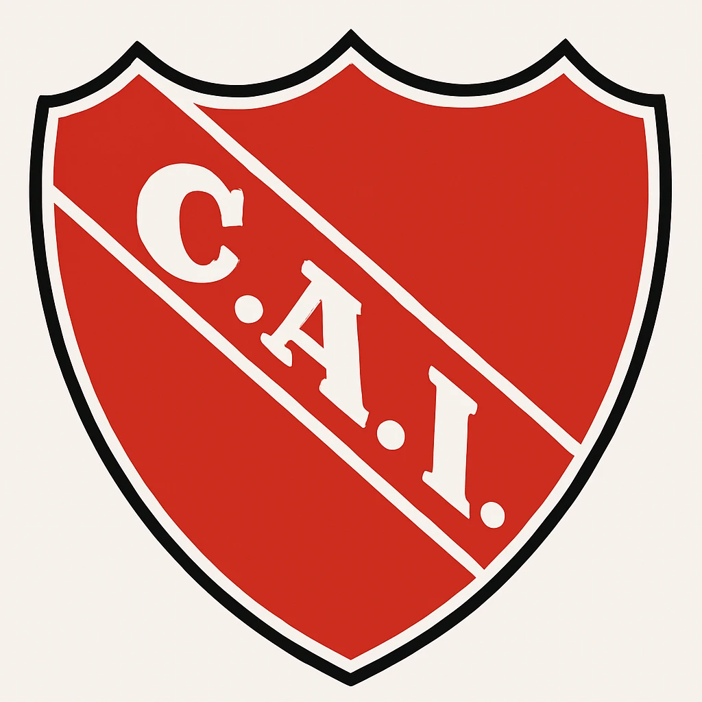 Change the letters 'C.A.I.' inside the white diagonal band to white, keeping the black dots between the letters. Maintain the classic soccer shield style with a three-pointed top, rounded base, white outline, and intense red background. The letters should remain bold, simple, and legible, centered in the band, with no background added. emoji