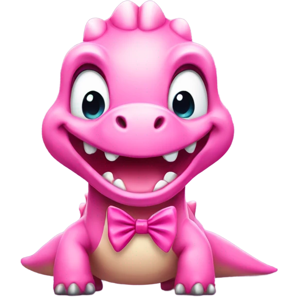 Happy pink Dino with a bow  emoji