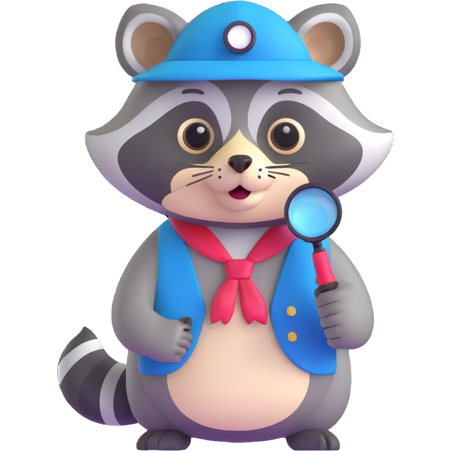 Raccoon detective with hat and magnifying glass emoji