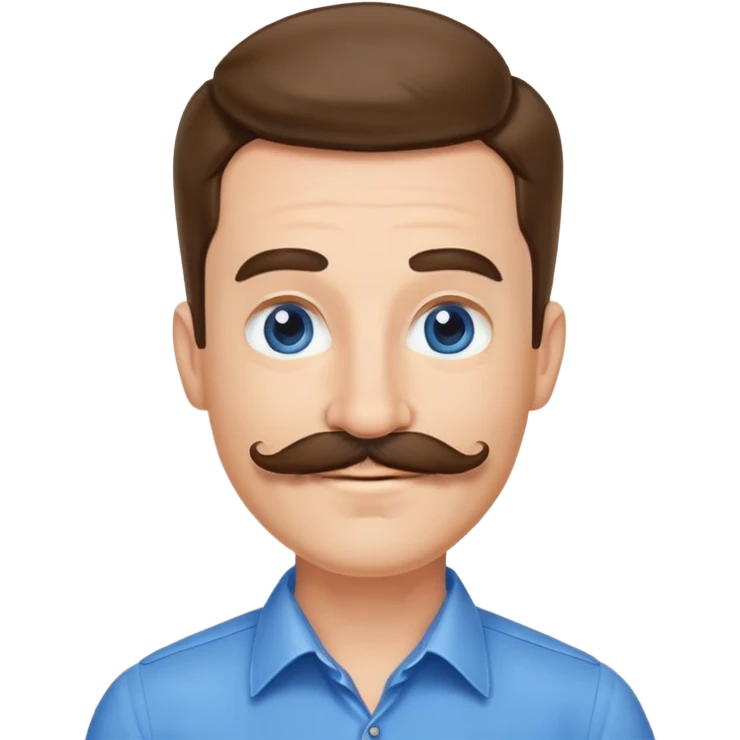 Business owner, well dressed, blue shirt, mustache, happy emoji
