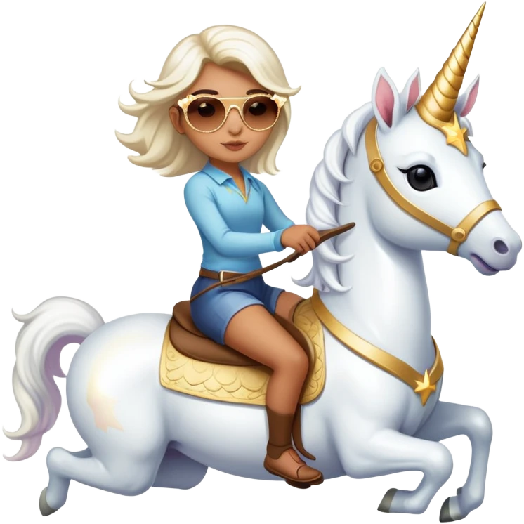 Girl with star sunglasses riding a unicorn emoji