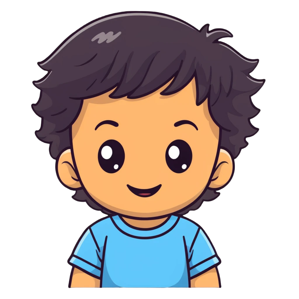 smiling toddler face with big eyes, medium skin tone, and dark wavy hair emoji