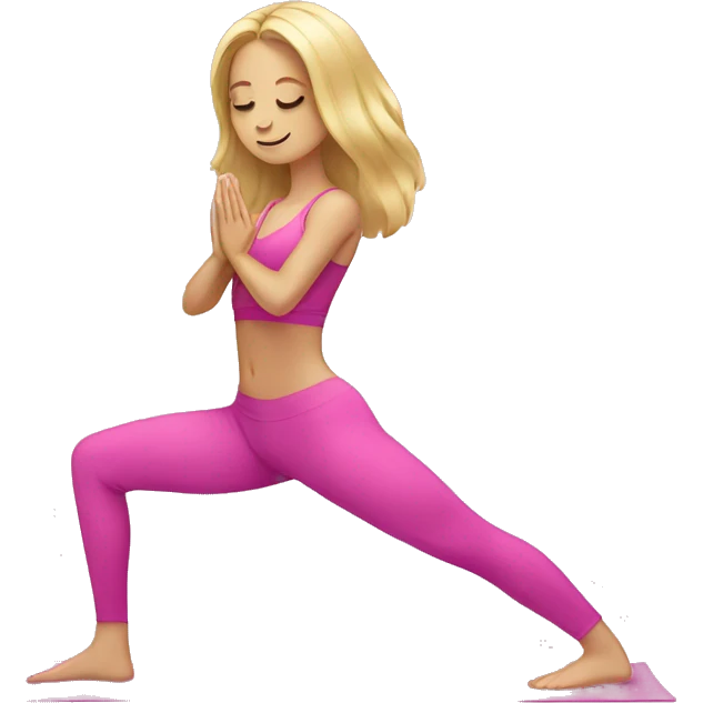 long hair blonde girl doing yoga wearing pink emoji