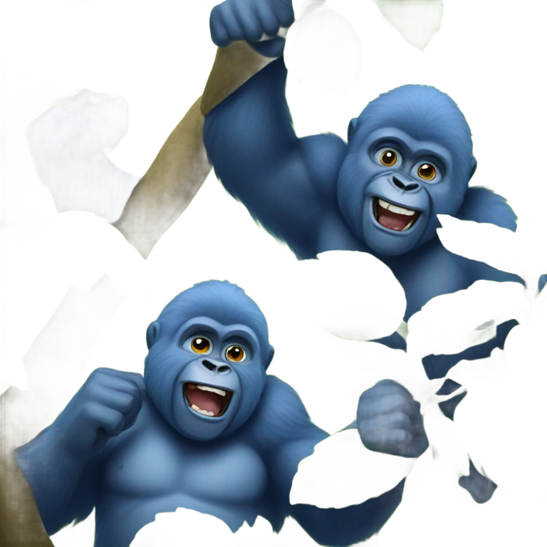blueberry bush with two fluffy joyful blue gorilla brothers  emoji