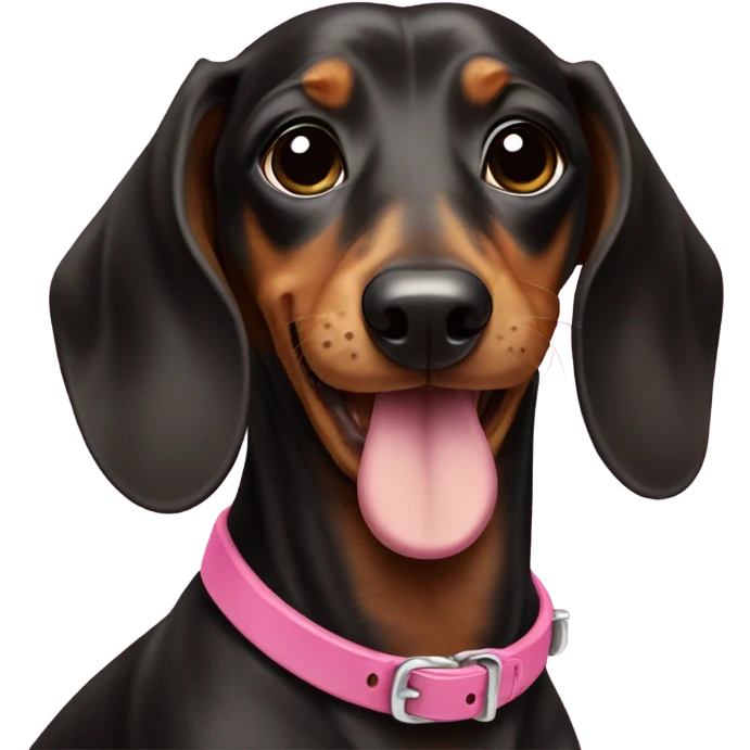 Dachshund wearing pink collar holding a bone in her mouth  emoji