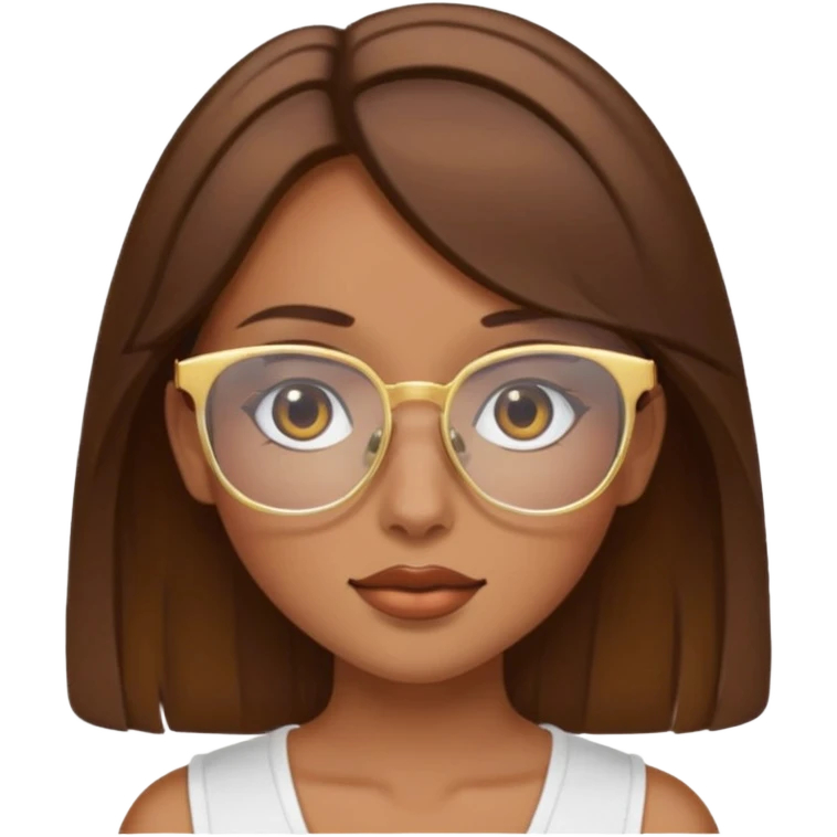 a girl with brown hair, slightly tanned skin and large square gold glasses emoji