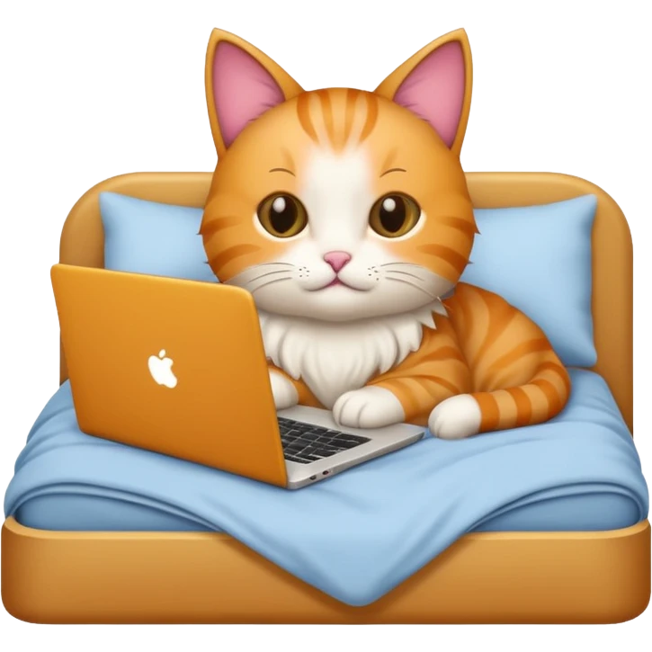 cat in bed with laptop emoji