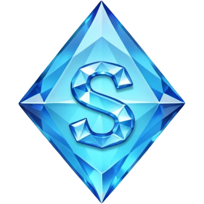 Create a custom emoji badge featuring a stylized, glossy letter “S”. Style it after the Diamond rank from League of Legends. Use crystalline blue tones, sharp reflections, faceted textures, and a high-end glowing frame. emoji