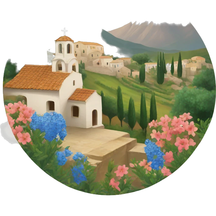 Greek countryside with florals emoji